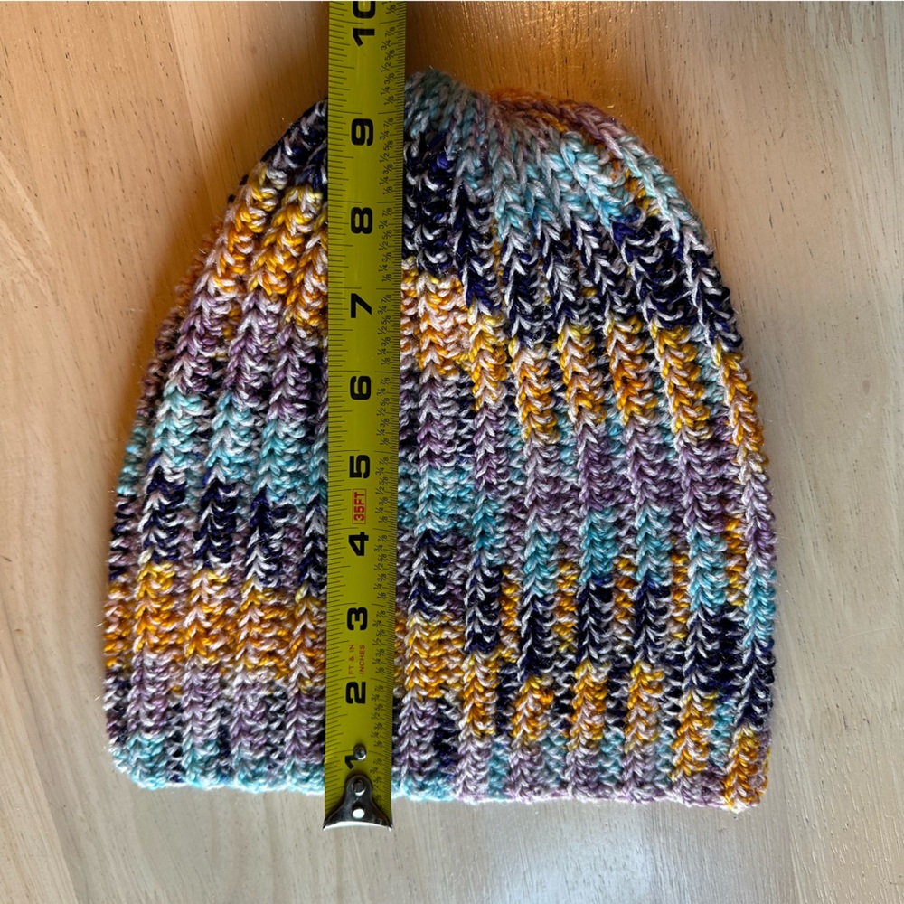 New Handmade Crochet Beanie Fold over Hat Winter Orange Purple Blue Speckled - Picture 9 of 9